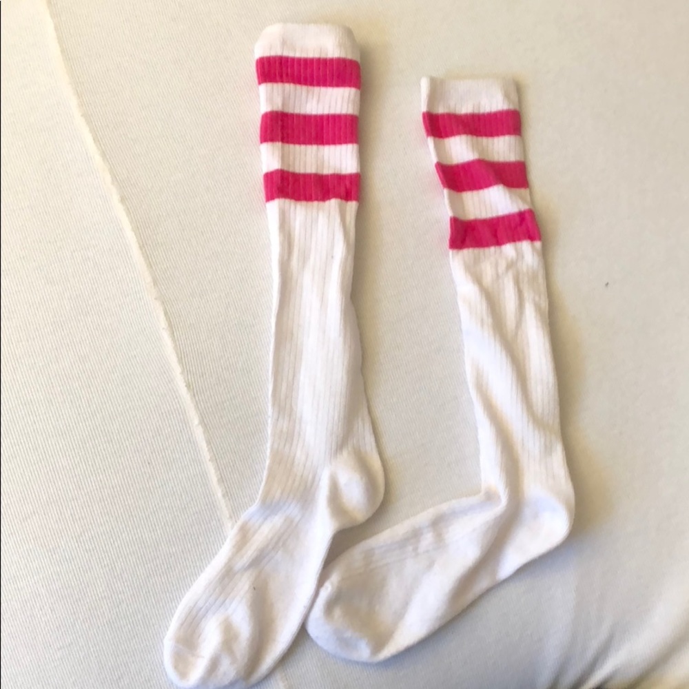 Pink striped baseball socks